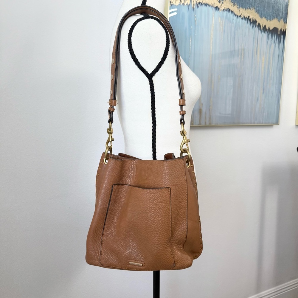 Rebecca Minkoff Darren Leather Hobo Shoulder Crossbody Bag Caramello Brown - Picture 7 of 14